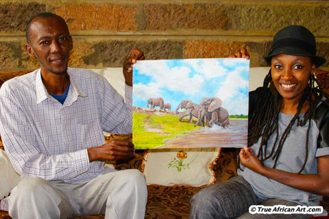 Wildlife Artist from Kenya, Richard Kimemia, with Website Owner, Gathinja Yamokoski