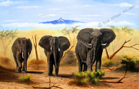 Wycliffe Ndwiga paints a Three Elephants Artwork