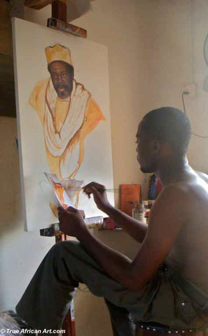 African artist Ti Jay painting a portrait