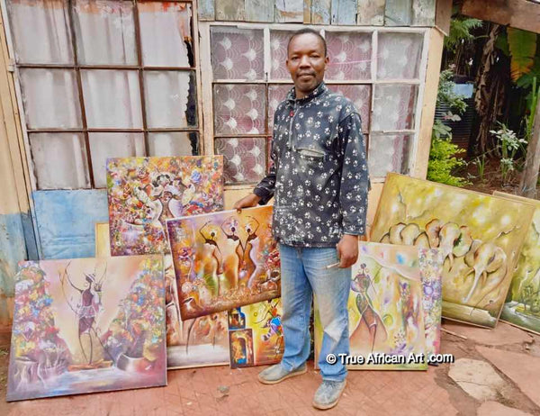 Willie Wamuti with some of his artwork now with us in New York.