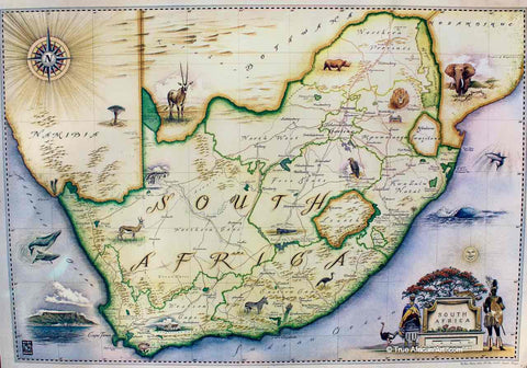 South Africa Blue Rhino Map  |  True African Art .com