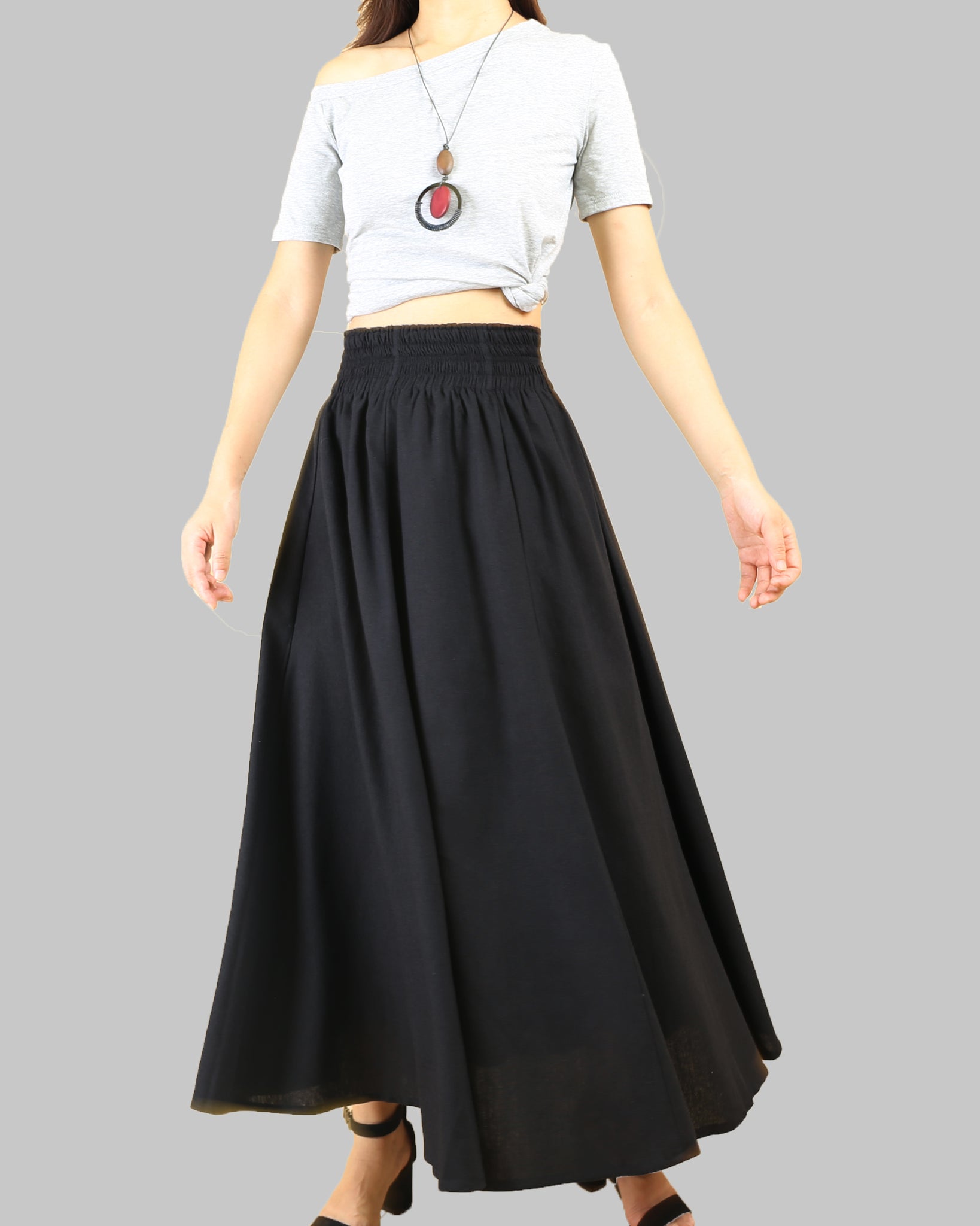 Linen skirt, Elastic waist skirt, high waist skirt, maxi skirt, long s –  lijingshop
