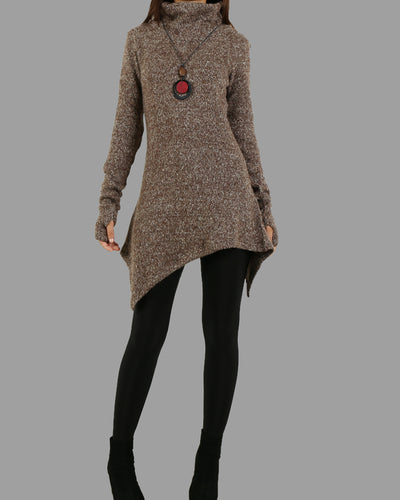 women pullover sweater dress/Asymmetrical knit sweater/cowl neck sweat –  lijingshop