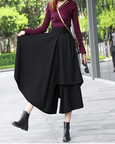 wool skirt pants, wide leg pants, womens black trousers, pants with po –  lijingshop