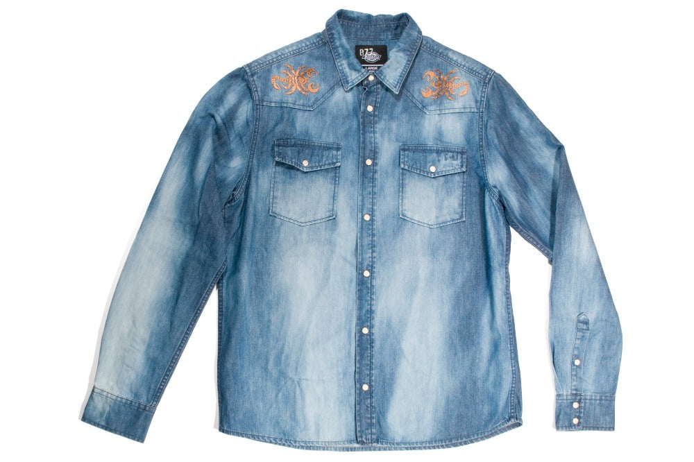 #193 - Men's denim shirt with embroidery “Scorpio“ – one of one– 877 ...