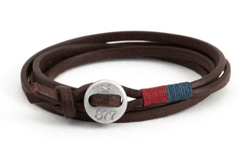 153 - Men's bracelet button black leather red lightblue– 877 Workshop