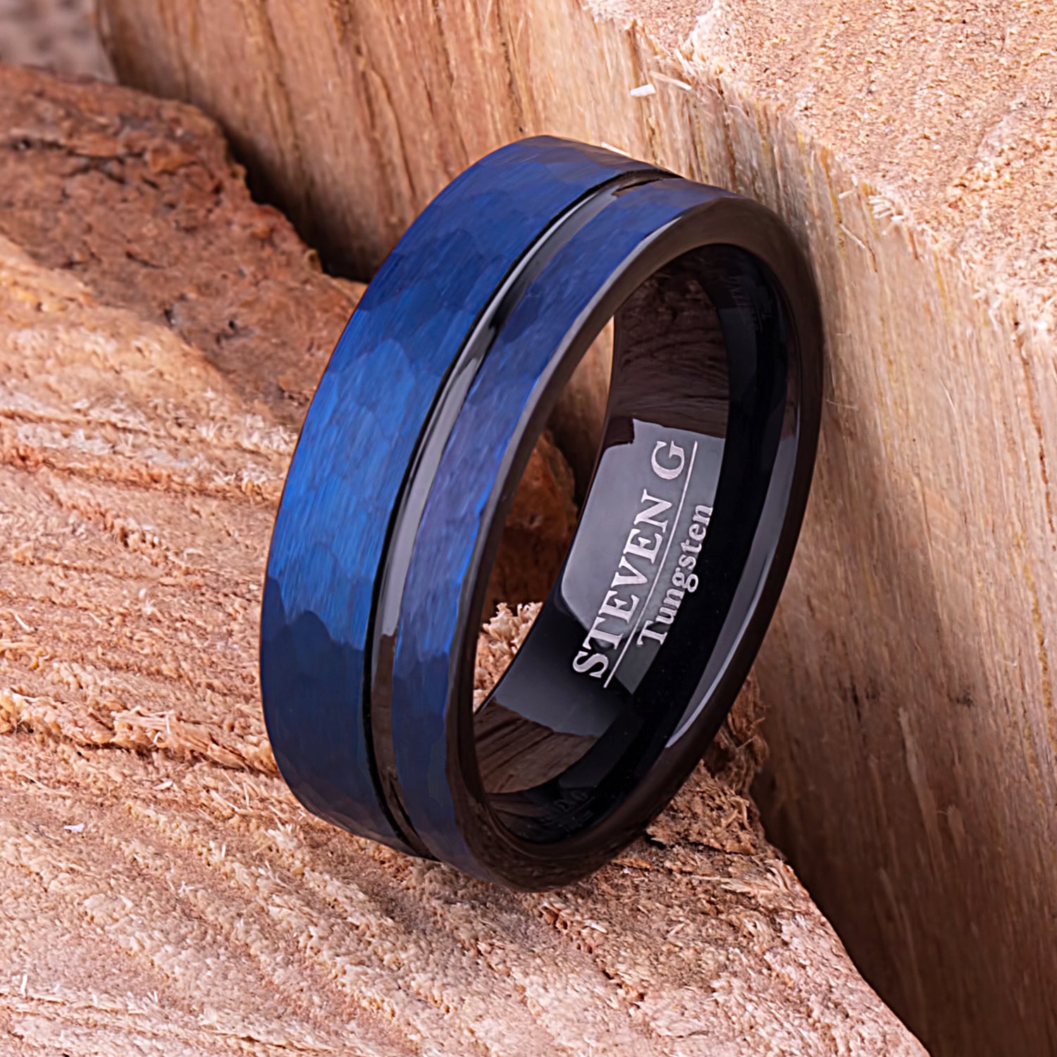 Blue Men's Ring With Meteorite | Jewelry by Johan - Jewelry by Johan