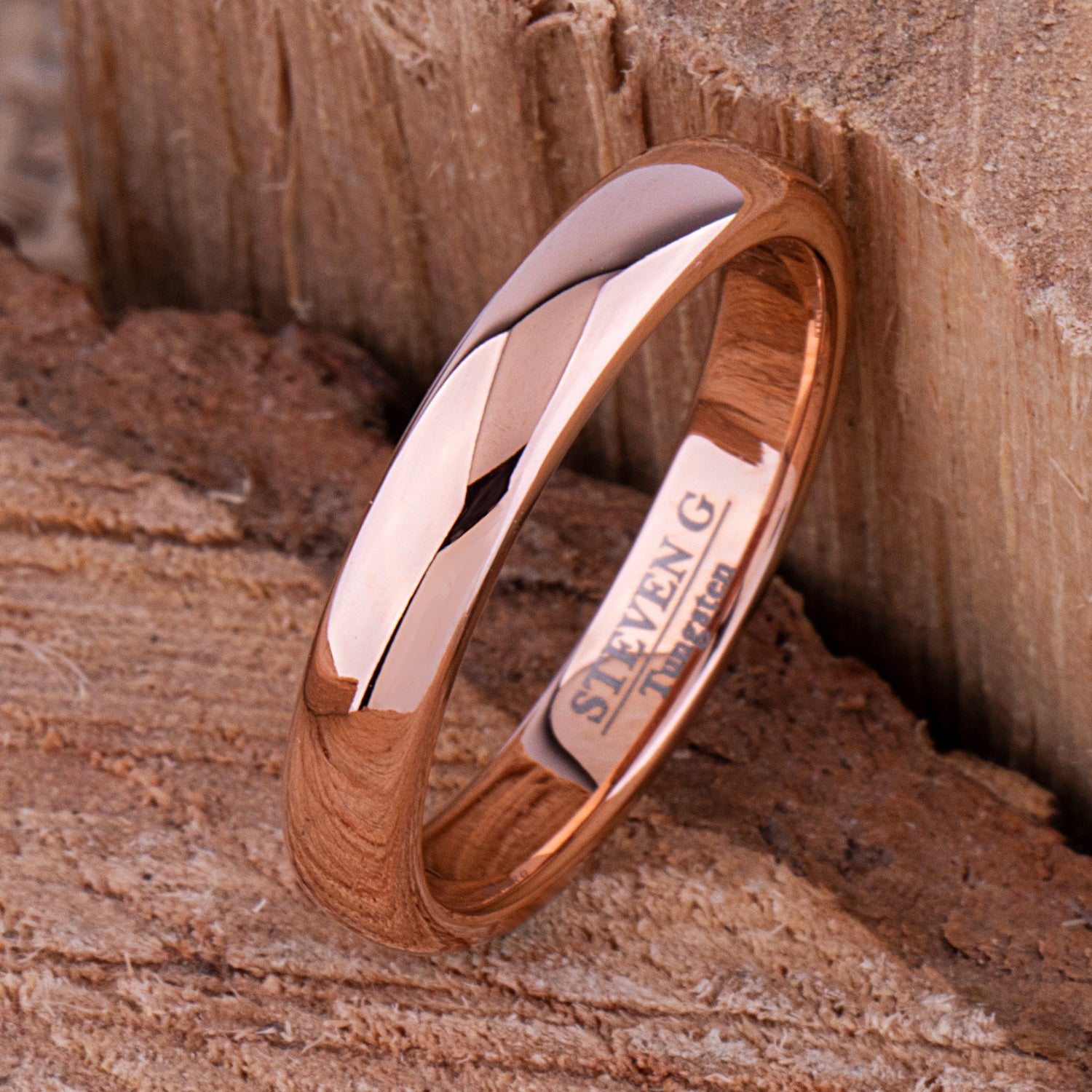 MBV - Men's Outer Trio Diamonds Wedding Band in Tungsten Rose Gold