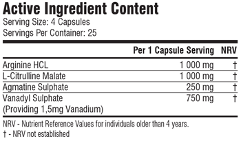 SSA Supplements Alpha Nitrox 100 Caps - Nutritional Information
