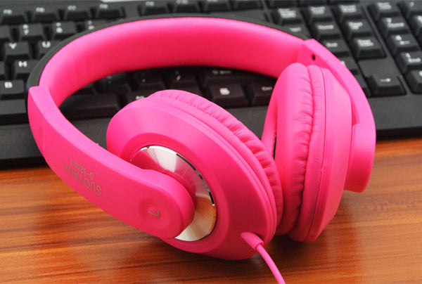 pink headset on desk