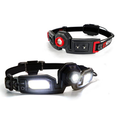 white studio pic of 2 FLEXIT headlamps posing in three quarters view for the camera. 1 is the headlamp PRO 6.5 and the other is the 2.5 option