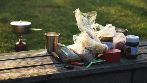 camping food supplies and cooking equipment