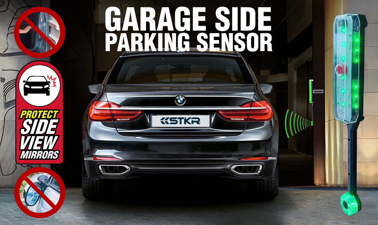 Garage Parking Side Sensor poster featuring a car pulling into a garage