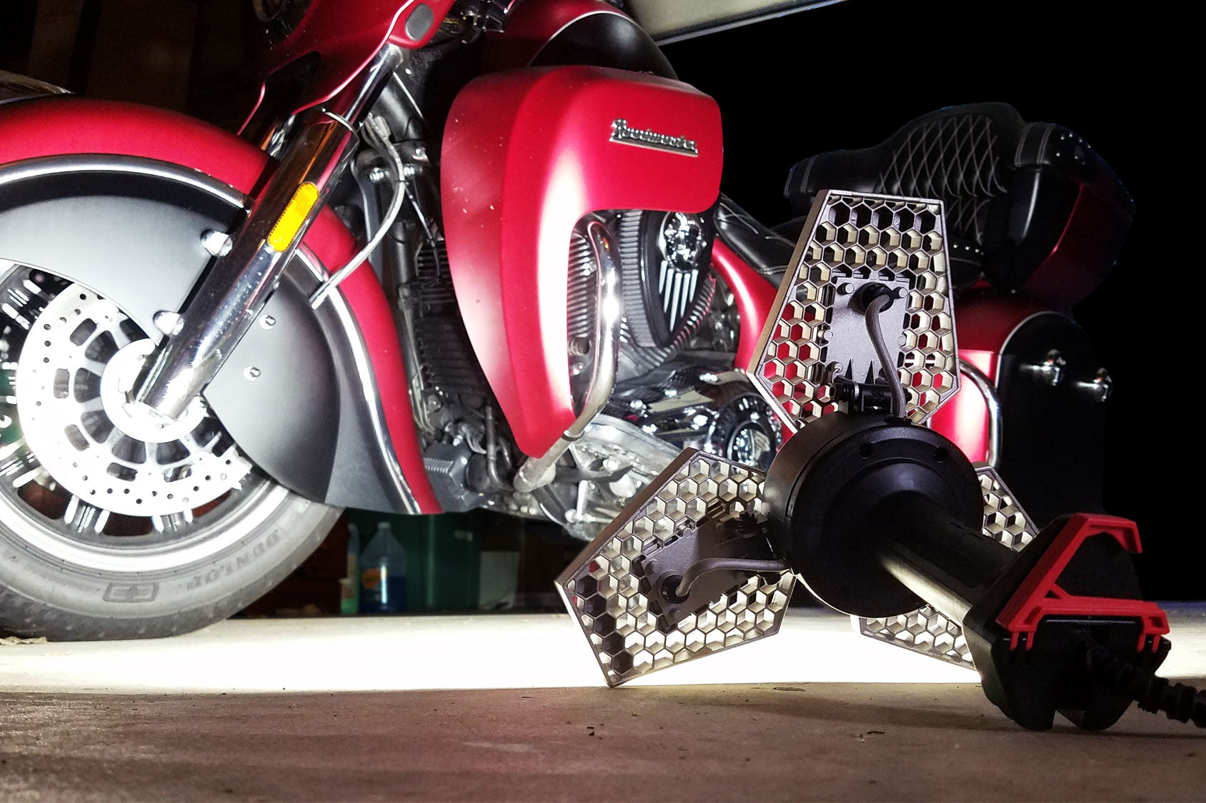 STKR Concepts Trilight Shoplight Lighting Up Motorcycle