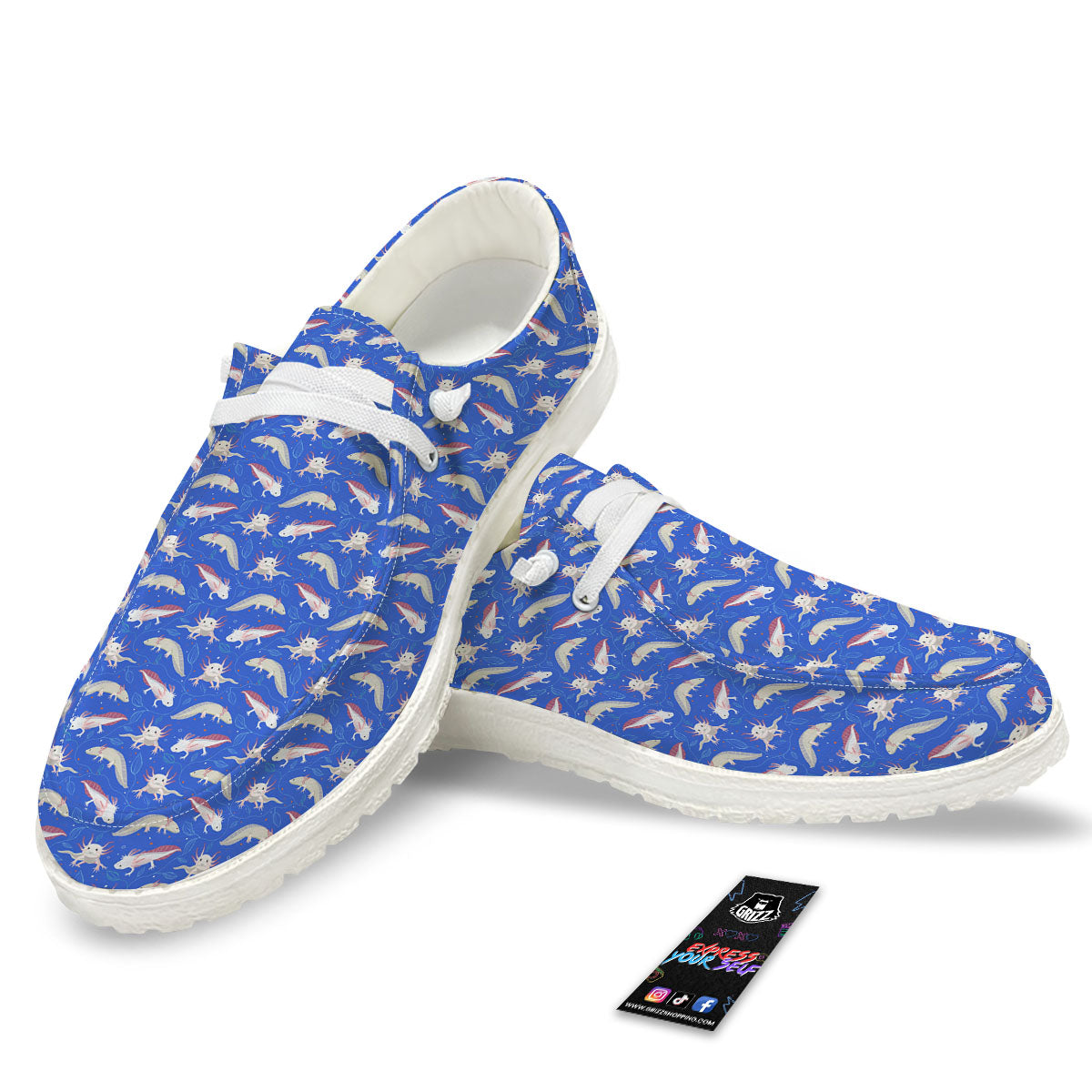 Axolotl Blue Print Pattern White Loafers