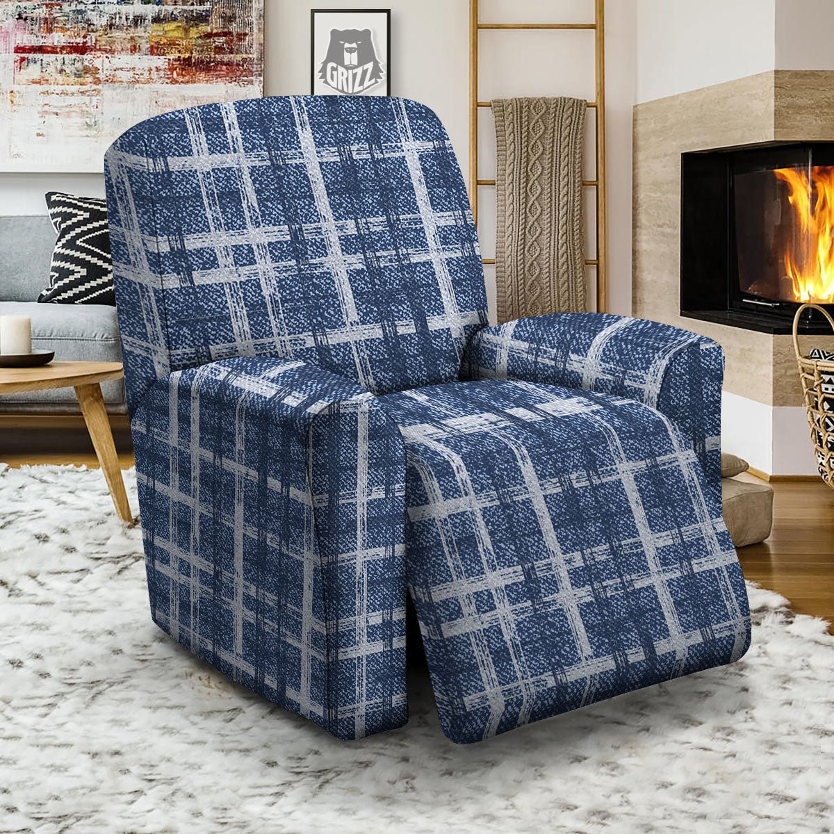 Denim Jeans Plaid Print Pattern Recliner Slipcover