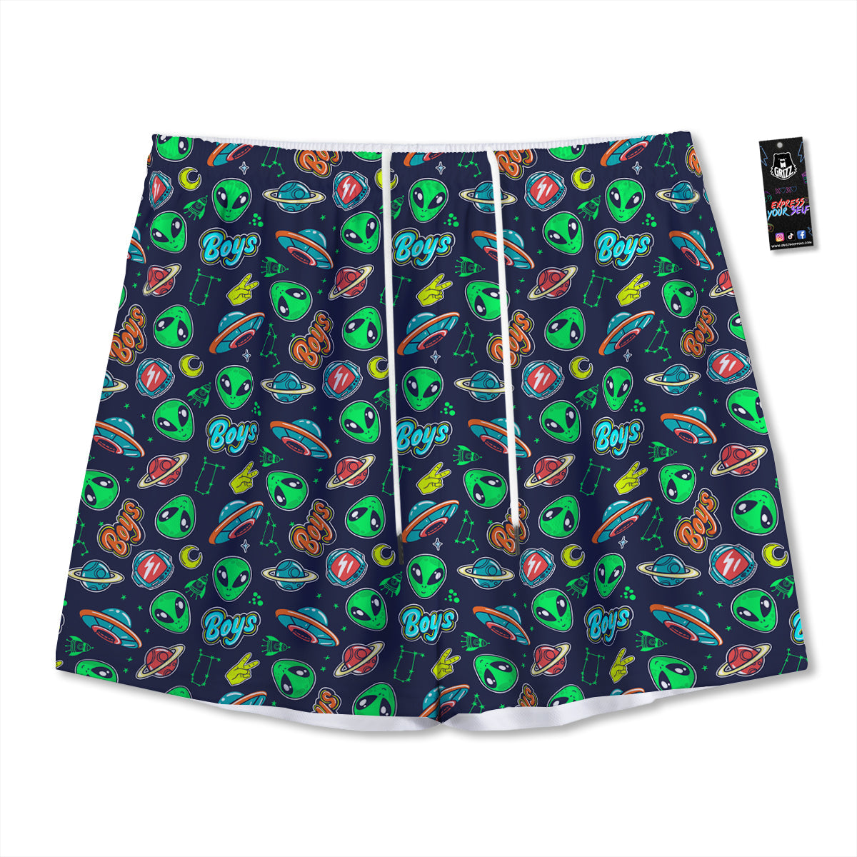 Geen Alien Ufo In Space Print Pattern Mesh Shorts