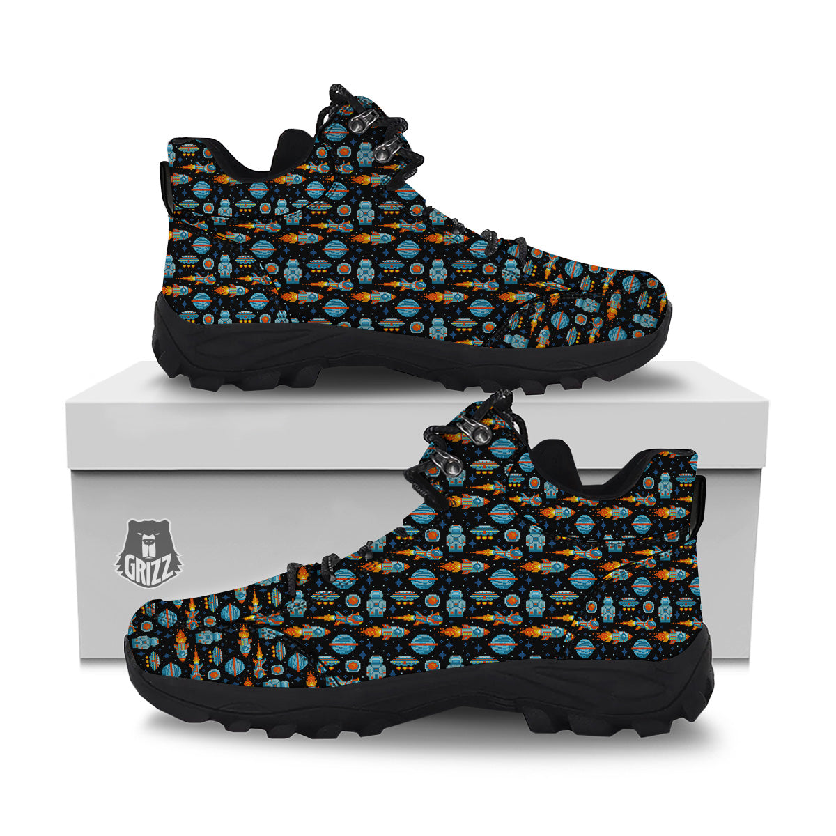 Pixel Art Space 8 Bit Print Pattern Hiking Shoes