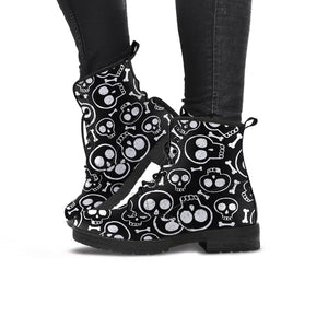 Black Cartoon Skull Women's Boots-grizzshop