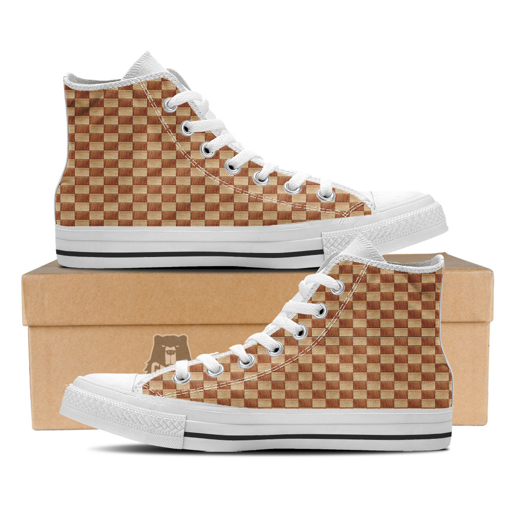 Chess Board Wood Print Pattern White High Top Shoes – Grizzshopping