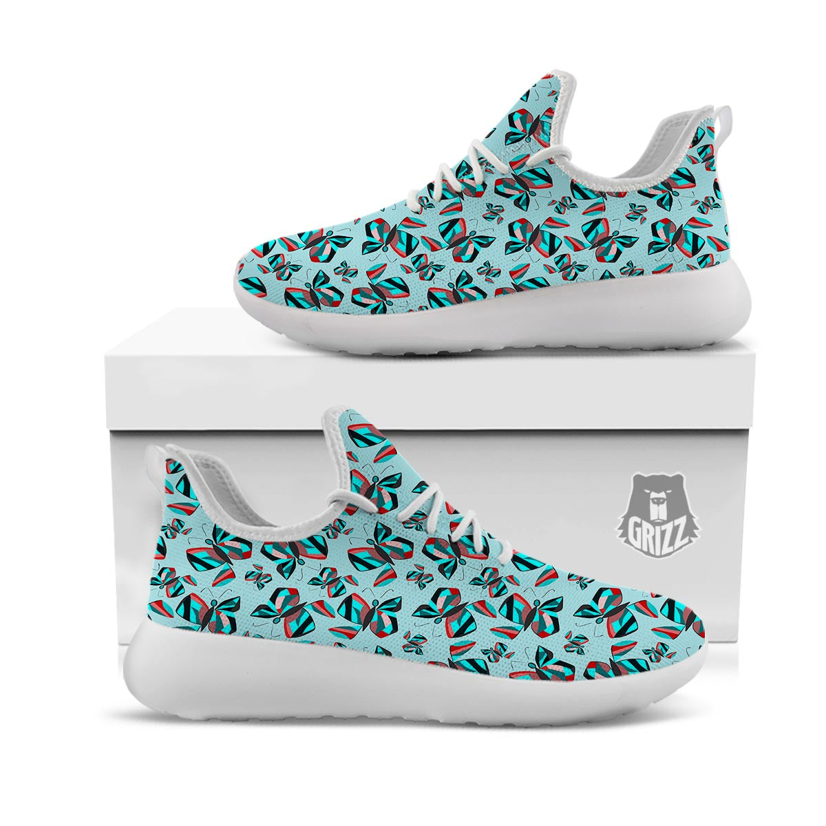 Colorful Butterfly Retro Print Pattern White Athletic Shoes