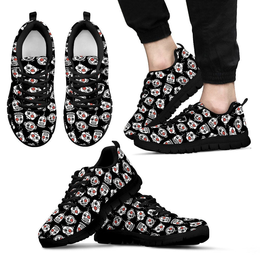 Cyborg Robot Print Pattern Black Sneaker Shoes For Men Women – Grizzshopping