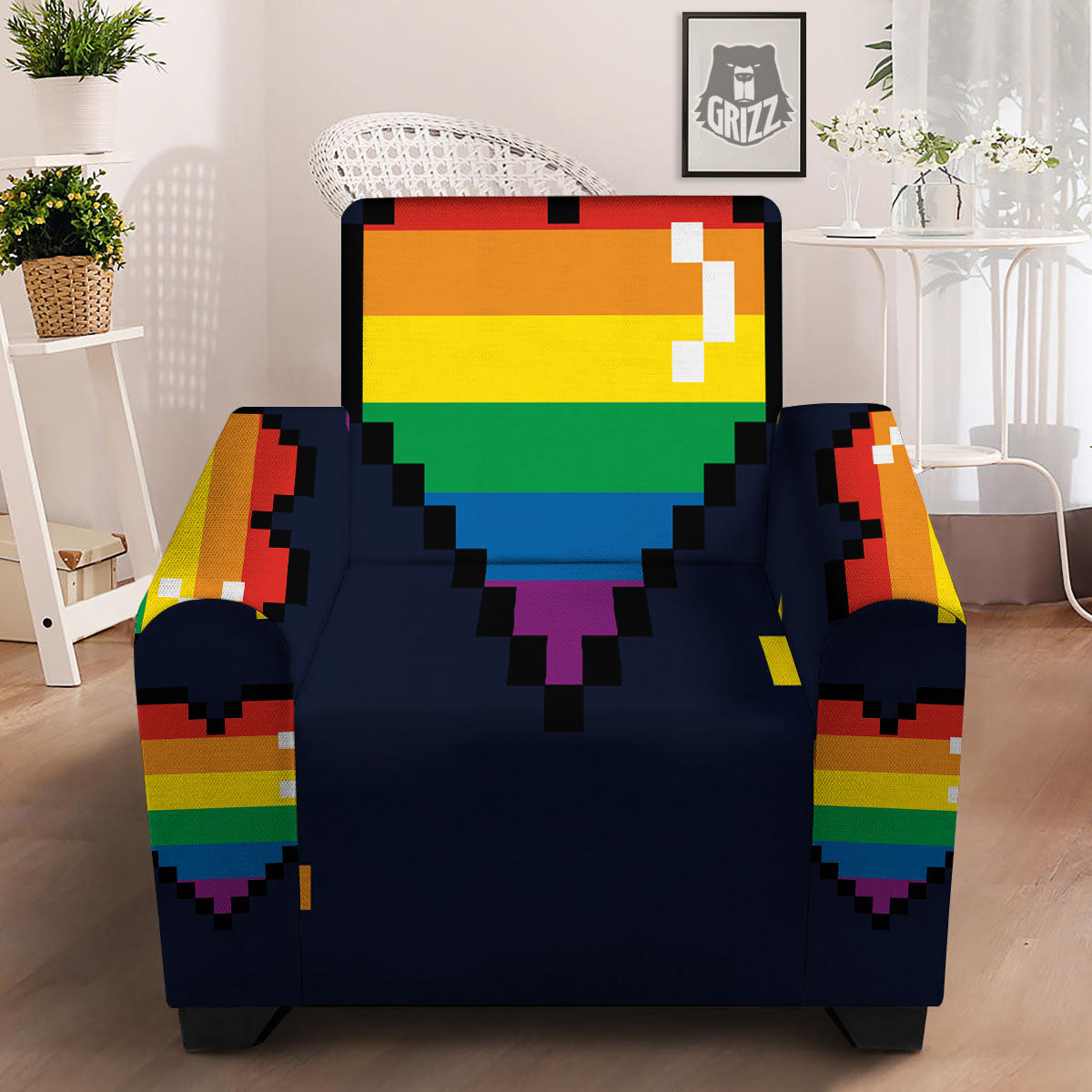LGBT Pride 8 Bit Rainbow Pixel Heart Armchair Slipcover – Grizzshopping