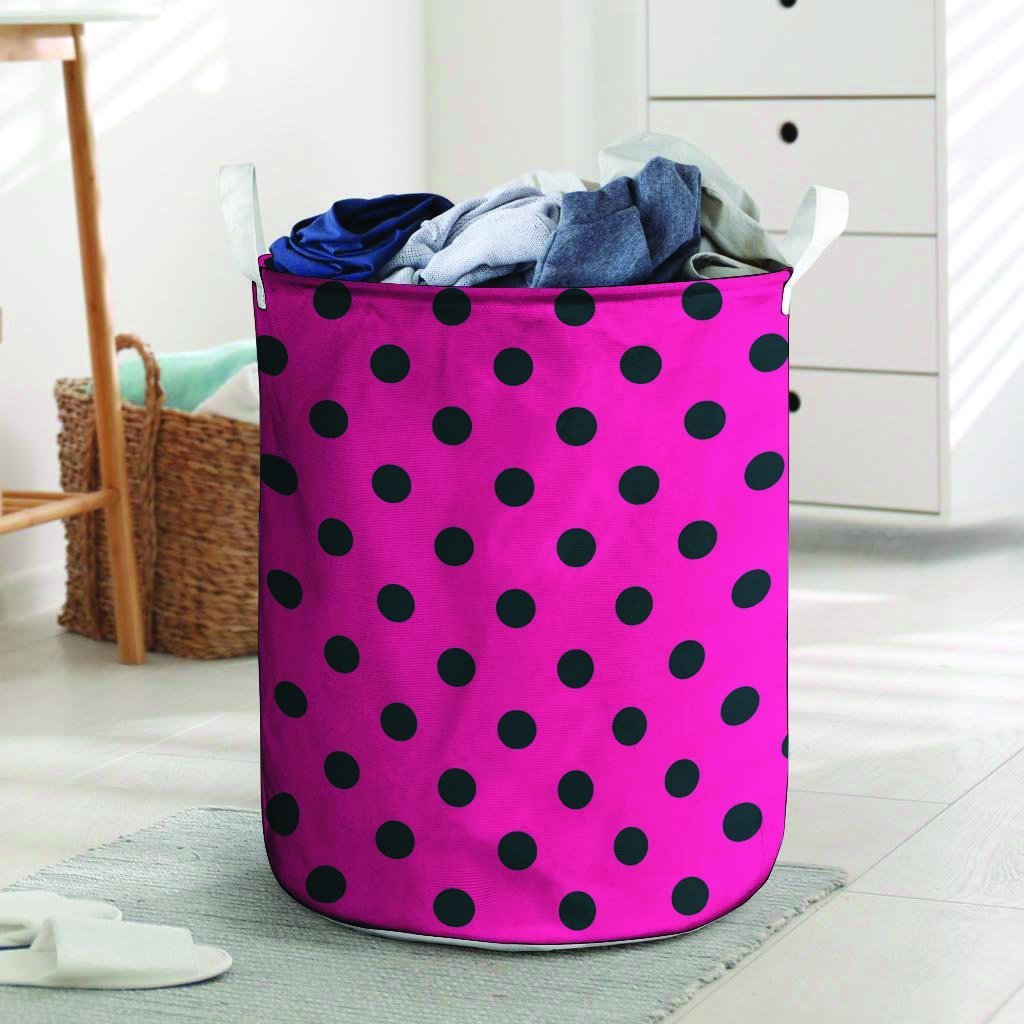 Pink And Black Polka Dot Laundry Basket-grizzshop