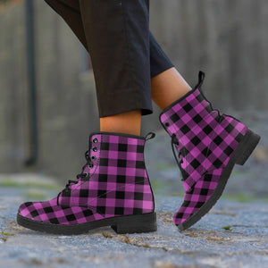 purple plaid boots