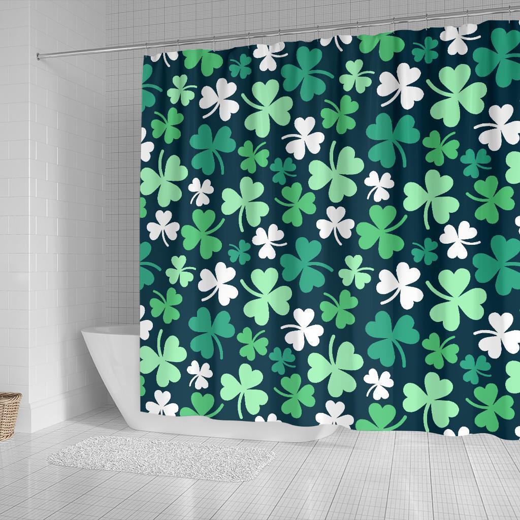 Shamrock Pattern Print Bathroom Shower Curtain-grizzshop