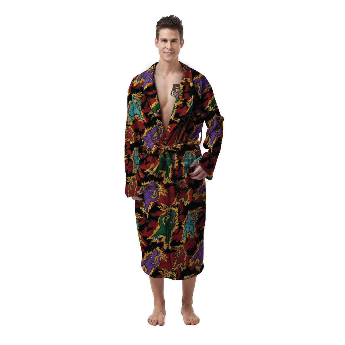 Tie Dye And Godzilla Print Pattern Men's Robe – Grizzshopping