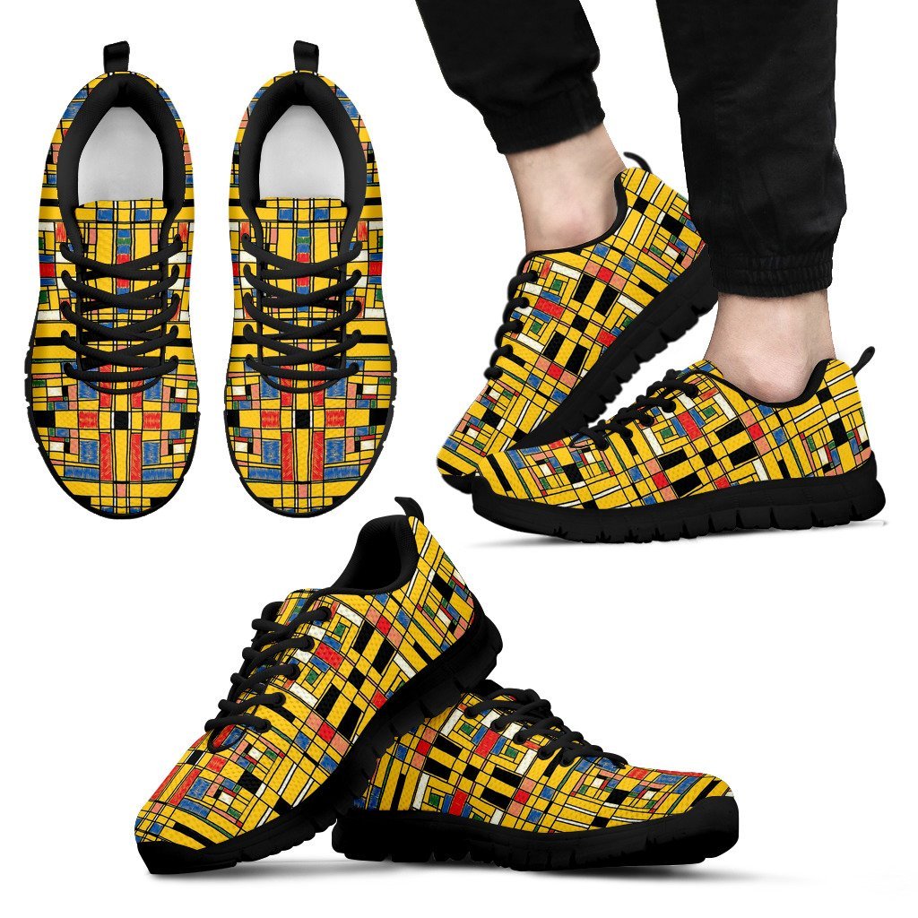 Yellow Mondrian Pattern Print Black Sneaker Shoes For Men Women –  Grizzshopping