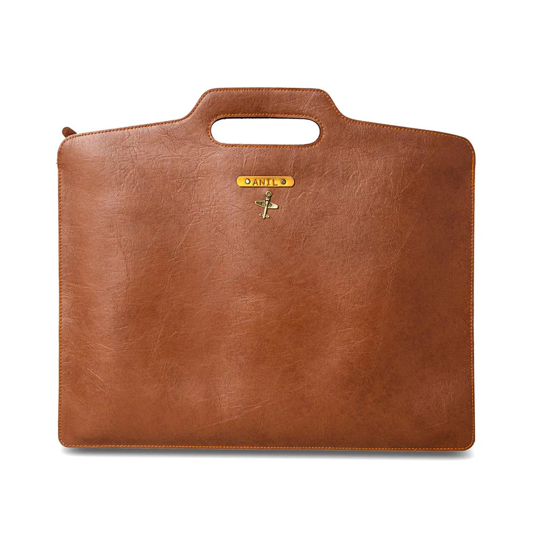 Brown Colour Personalised Slim Laptop Bag