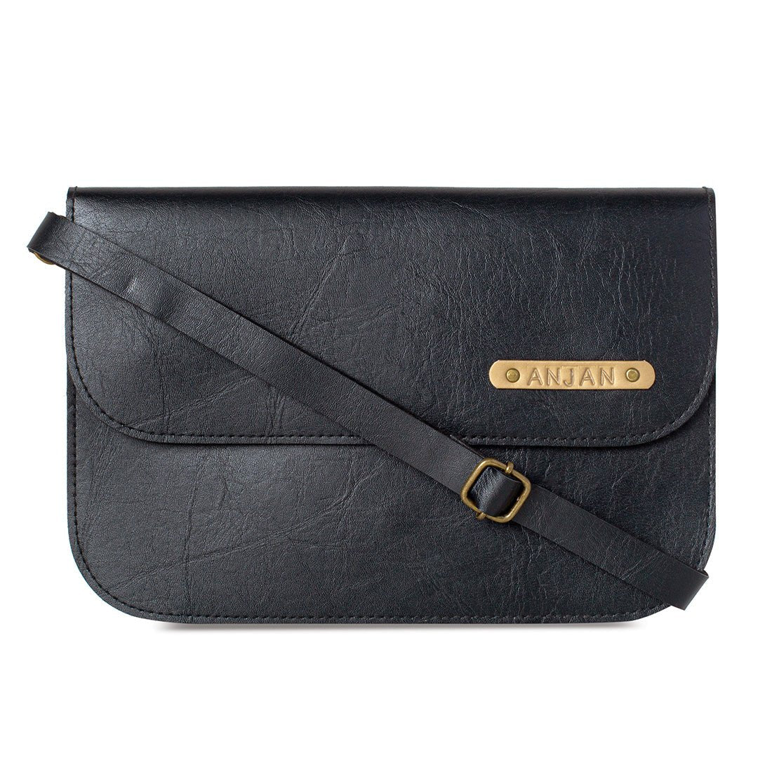 Black Colour Personalised Sling Bag