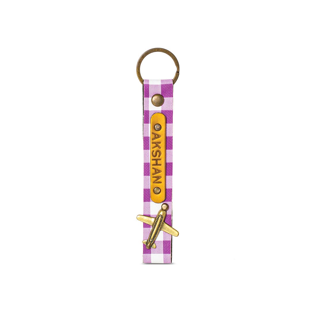 Purple Checks Printed Keychain