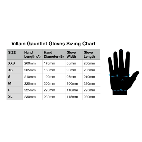 Villain Riding Gloves Size Chart