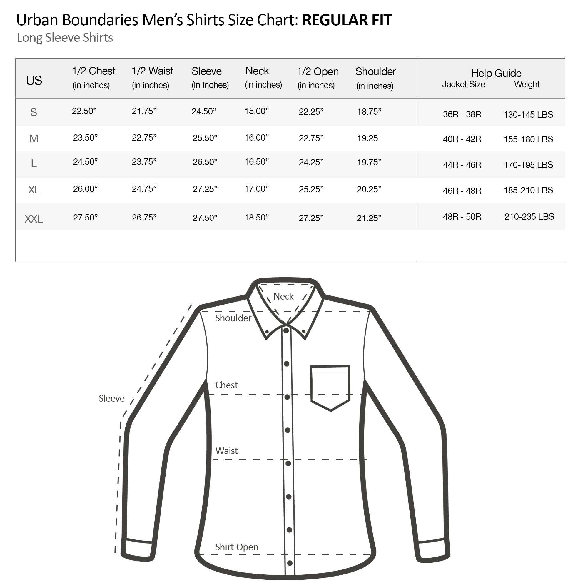 Flannel Shirt Size Chart