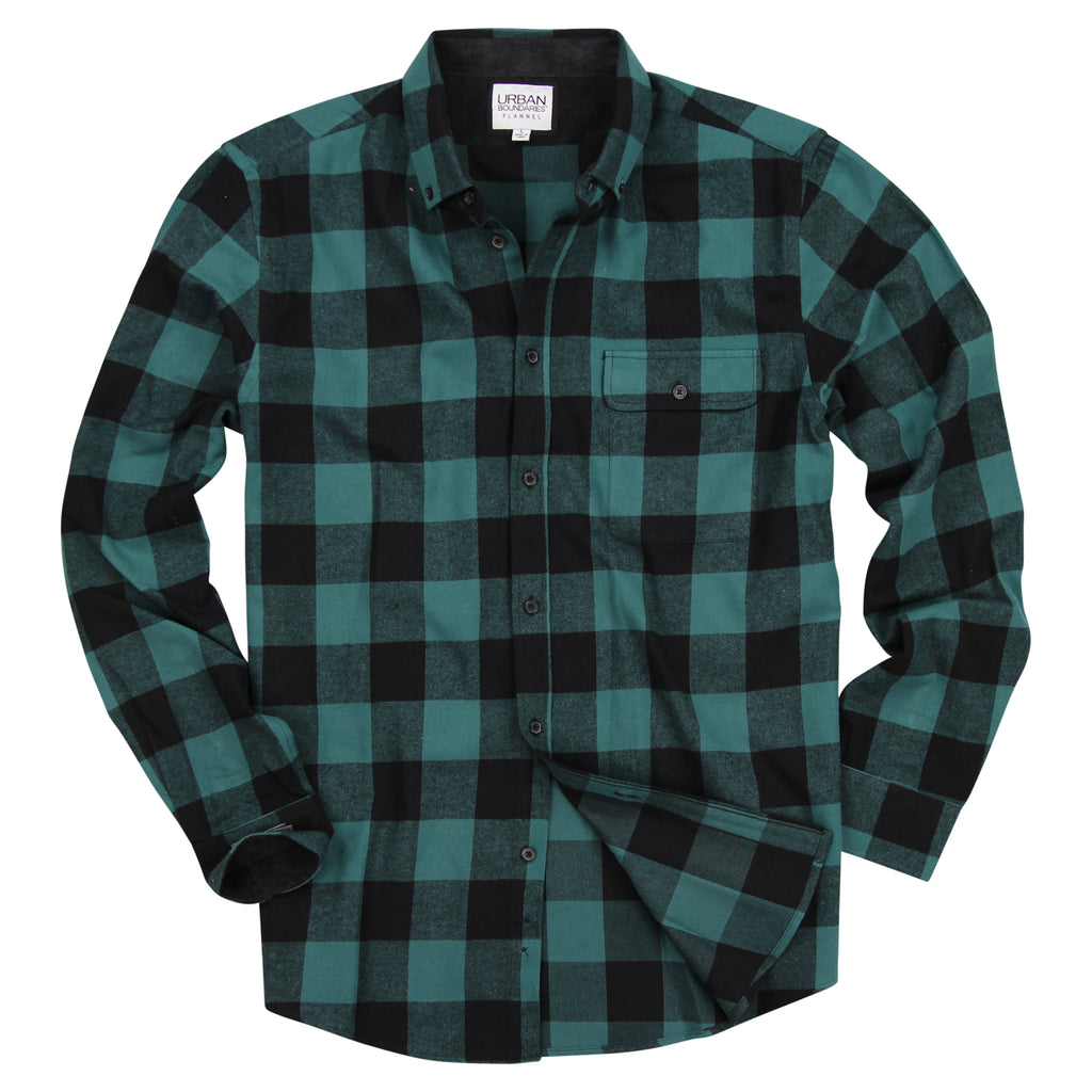 Men s Classic Flannel  Shirt Green  Black Buffalo Plaid 