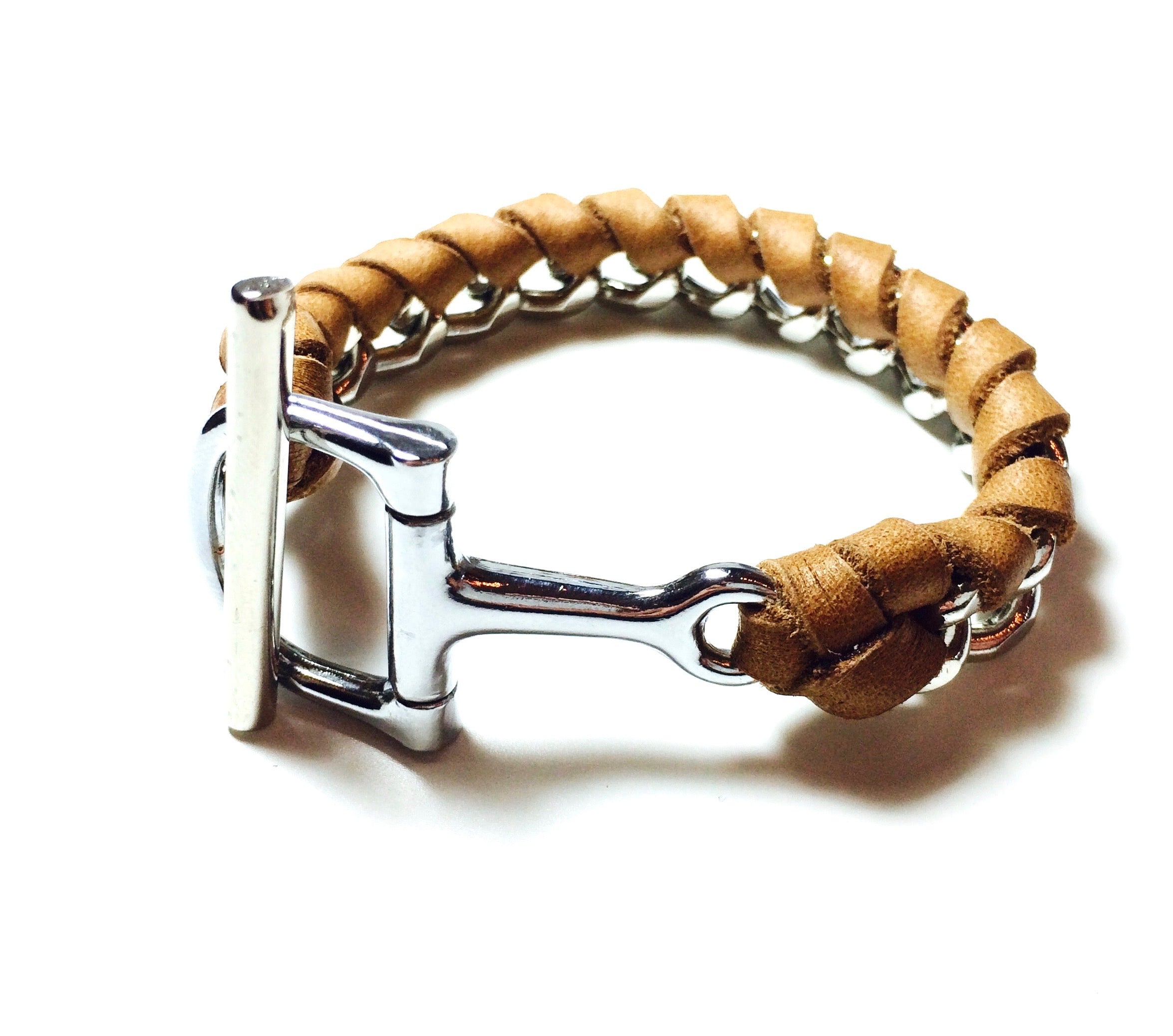 Ideana Leather Bangle Bracelet with Snaffle Charm
