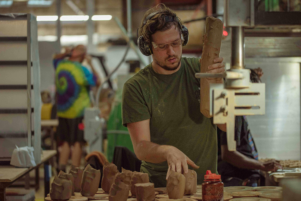 Clay being prepped for the jigger. 