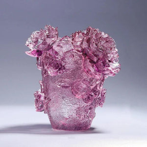 Majestic Noble Purple Tree Peony Glass Vase - Premium Colored Glaze Decor - Très Elite