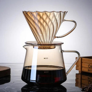 Stylish Borosilicate Glass Coffee Brewing Kit with Precision V-Funnel - Available in 300ml and 600ml Sizes - Très Elite