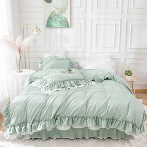 100% Cotton Solid Color Ruffled Bedding Set with Duvet Cover, Bed Skirt, and Pillowcases - Très Elite