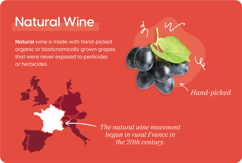 Natural Wines are made from organic or biodynamic grapes