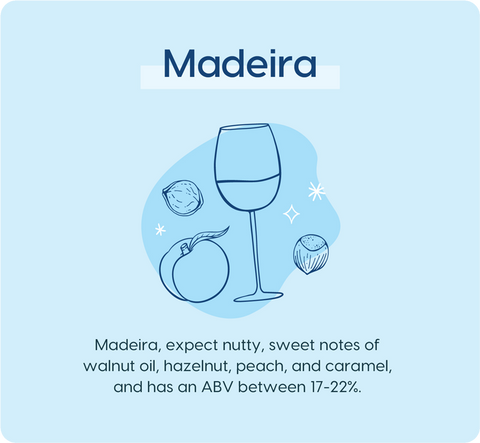 Madeira Wines - expect nutty, sweet notes of walnut oil, hazelnut, peach and caramel.