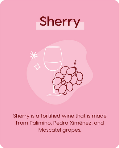 Sherry Wines - made from Palimino, Pedro Ximenez, and Moscatel grapes