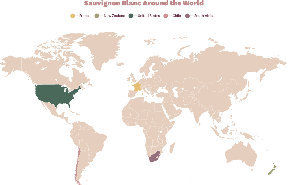 Sauvignon Blanc - Map of Growing Regions