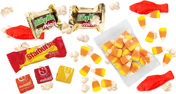 Full-Bodied White Wines pair well with Swedish Fish, Popcorn, Starburst, Milky Way and Candy Corn