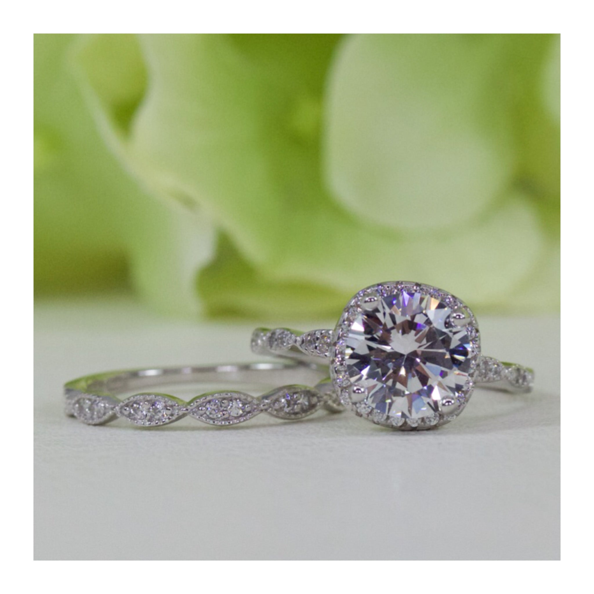 Round Halo Wedding Ring Sets