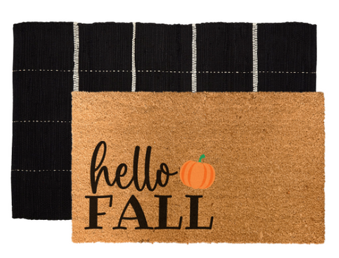 Hello Fall Doormat With a Modern Farmhouse Black and White Check Rug